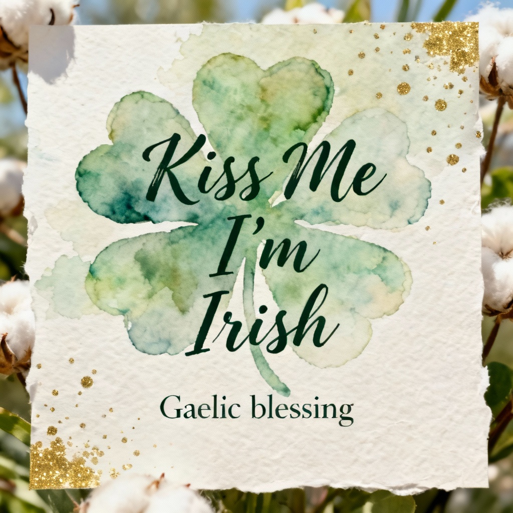 Watercolor clover card with calligraphy and Gaelic blessing
