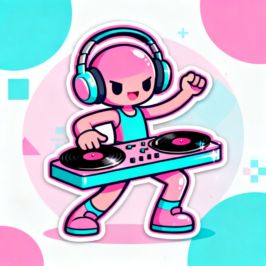 AI Sprunki DJ OC with neon bubblegum colors