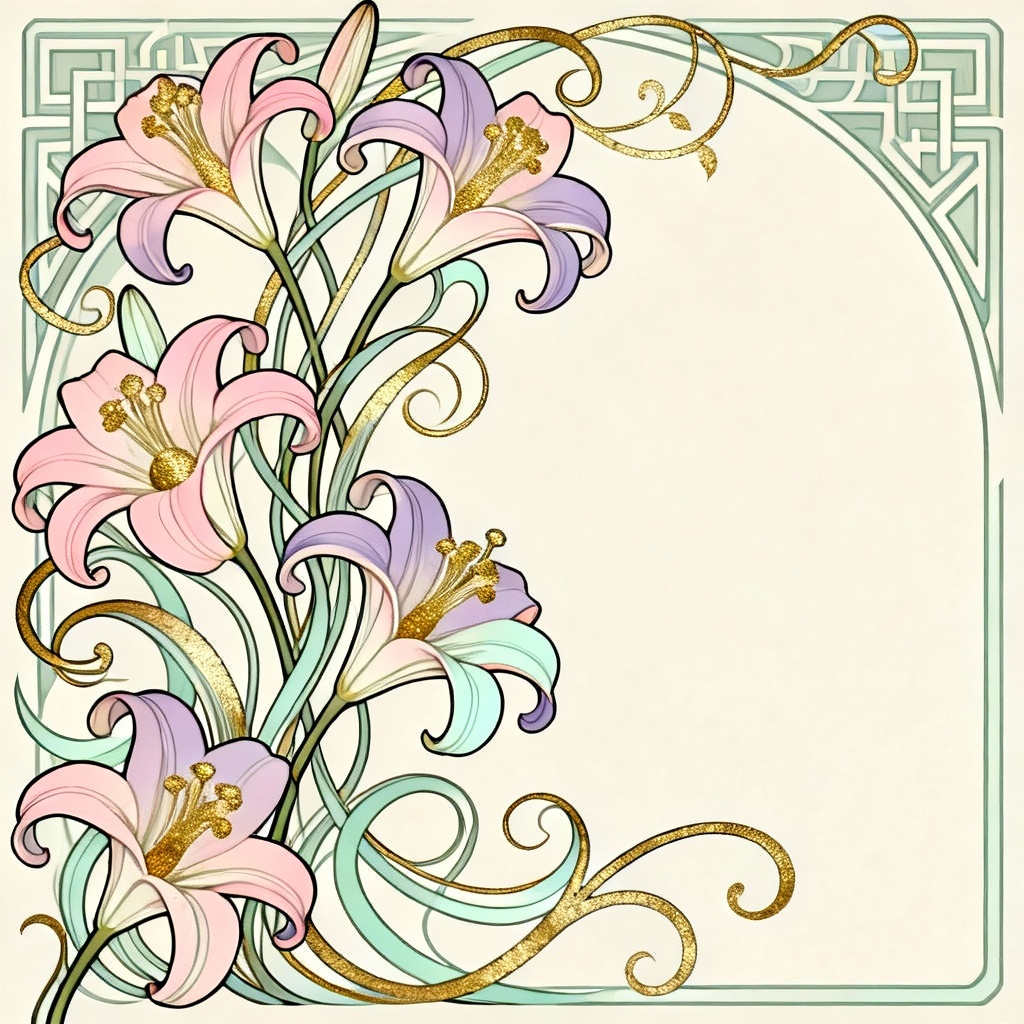 AI Art Nouveau floral ornament with gold accents