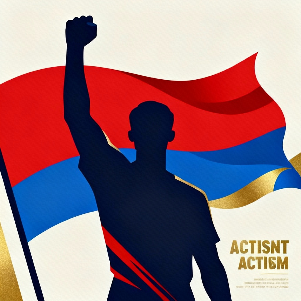AI activism poster with a liberty silhouette and flag