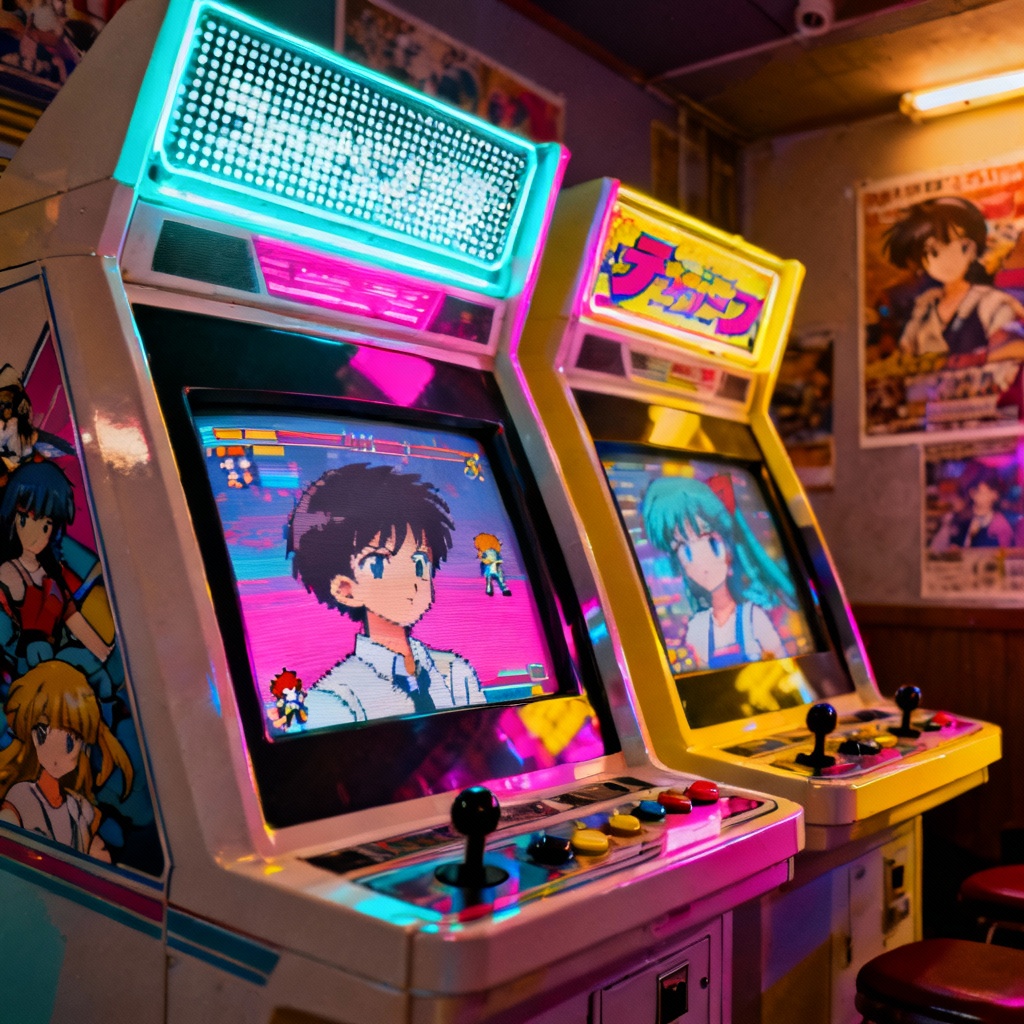 AI retro VHS anime arcade with chromatic aberration