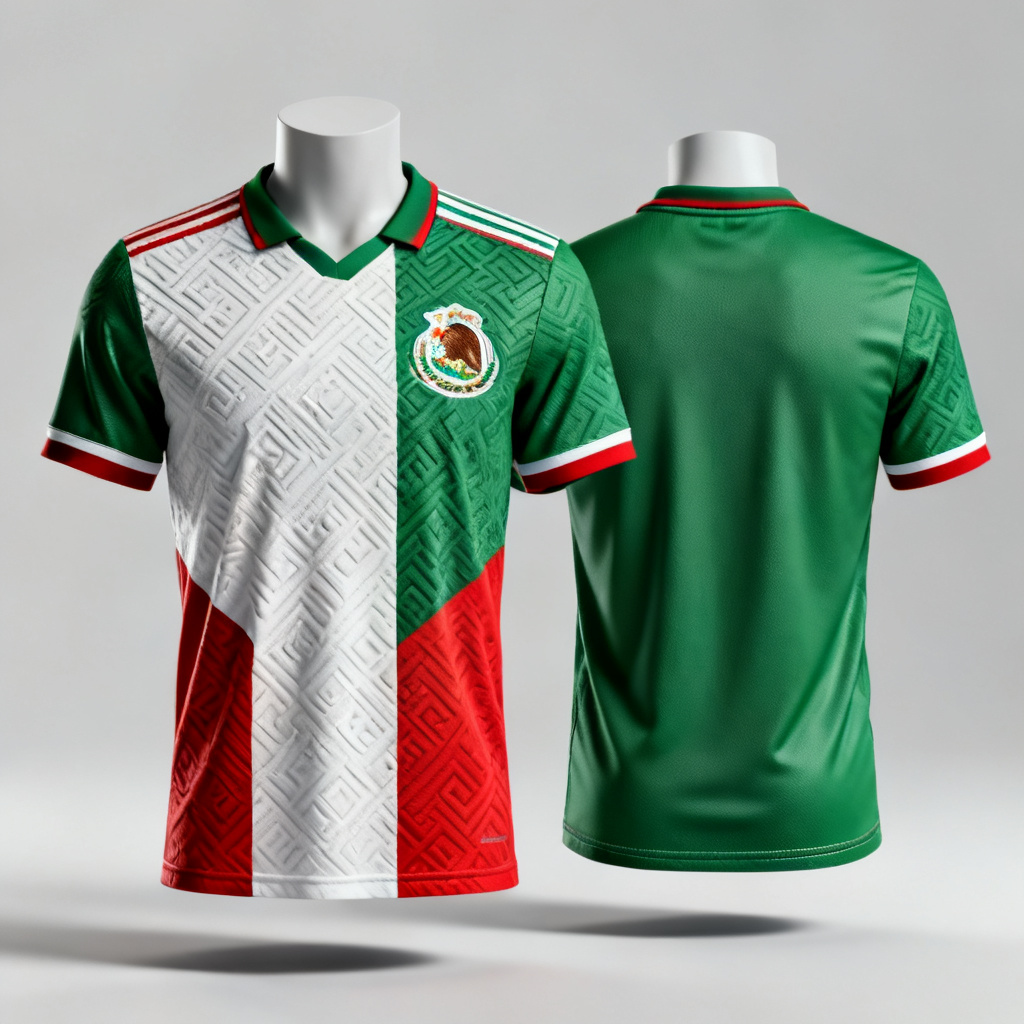 AI Mexico World Cup jersey mockup with Aztec pattern