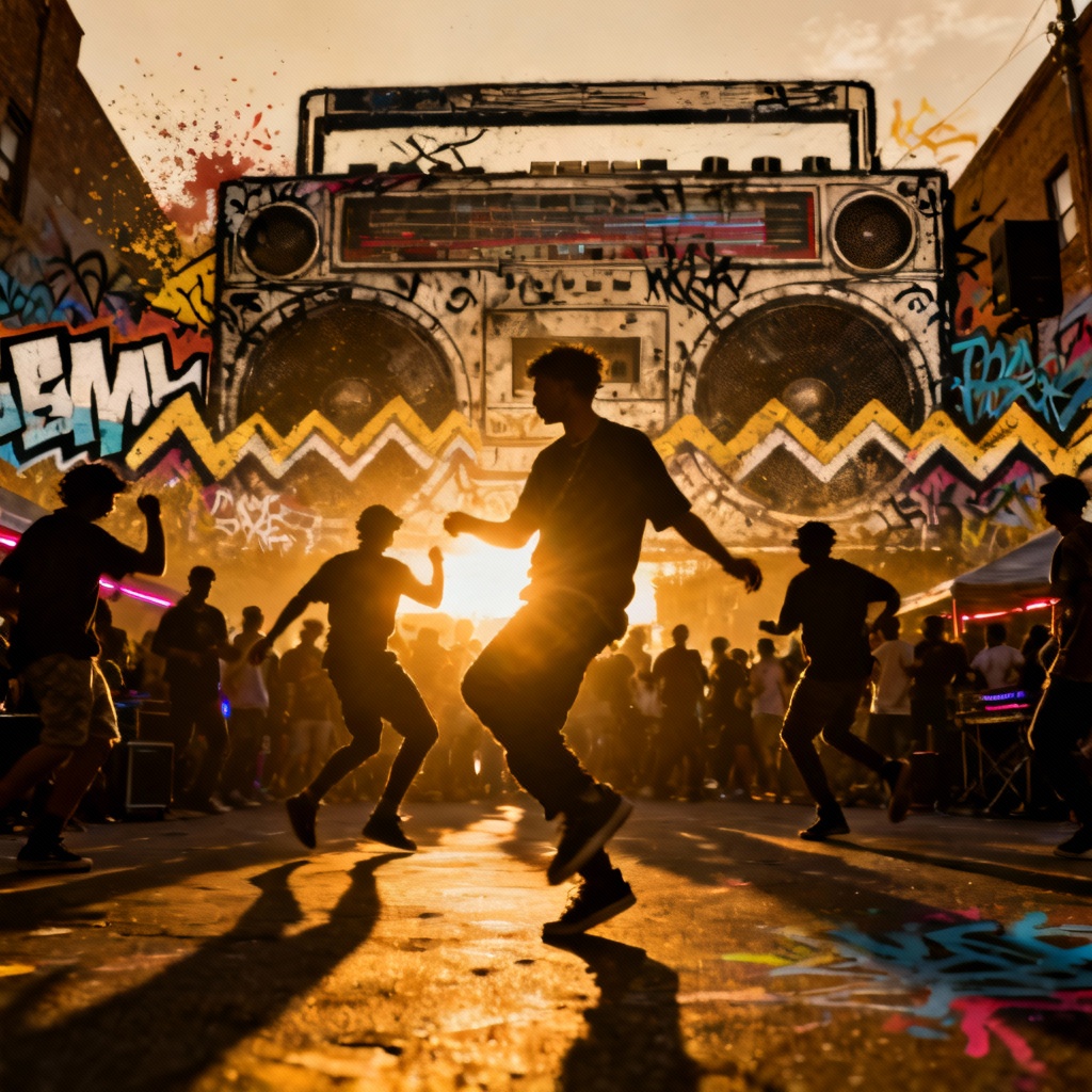AI hip hop DJ street party visual