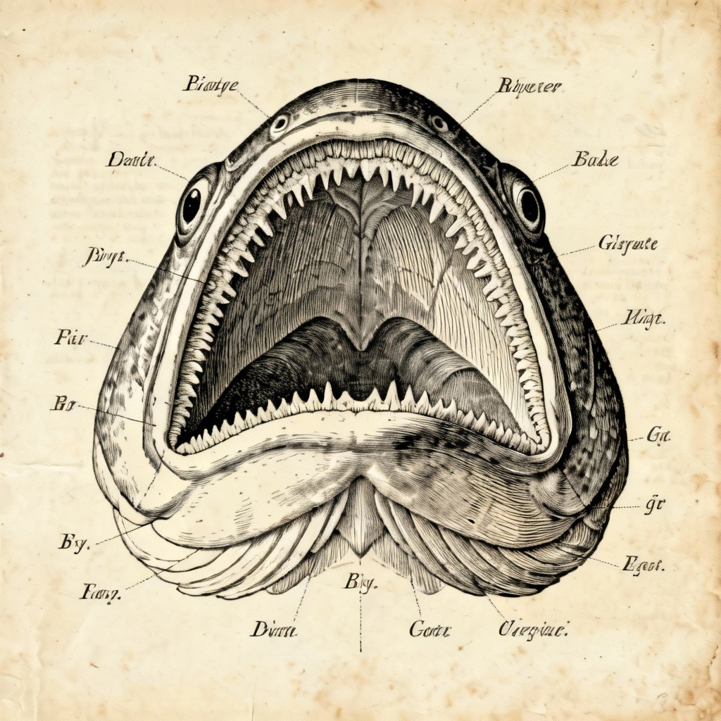 AI vintage scientific plate of fish lips anatomy
