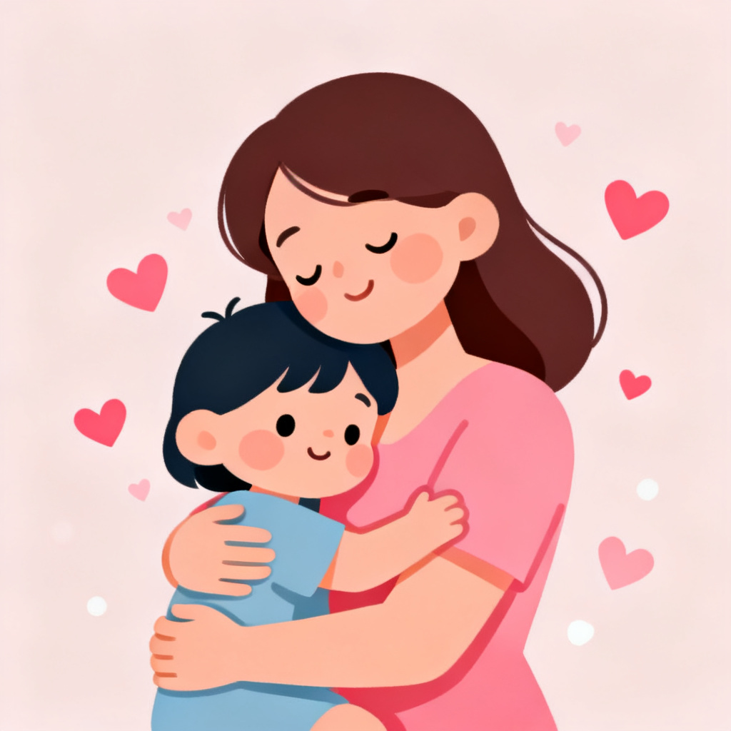 AI cute animated Mother's Day card with mom and child