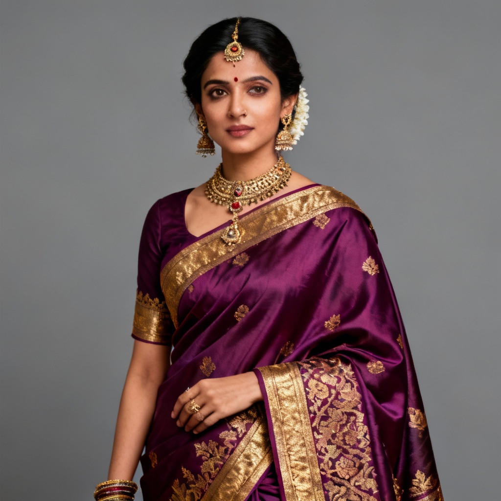 AI Royal Plum Banarasi Purple Silk Saree