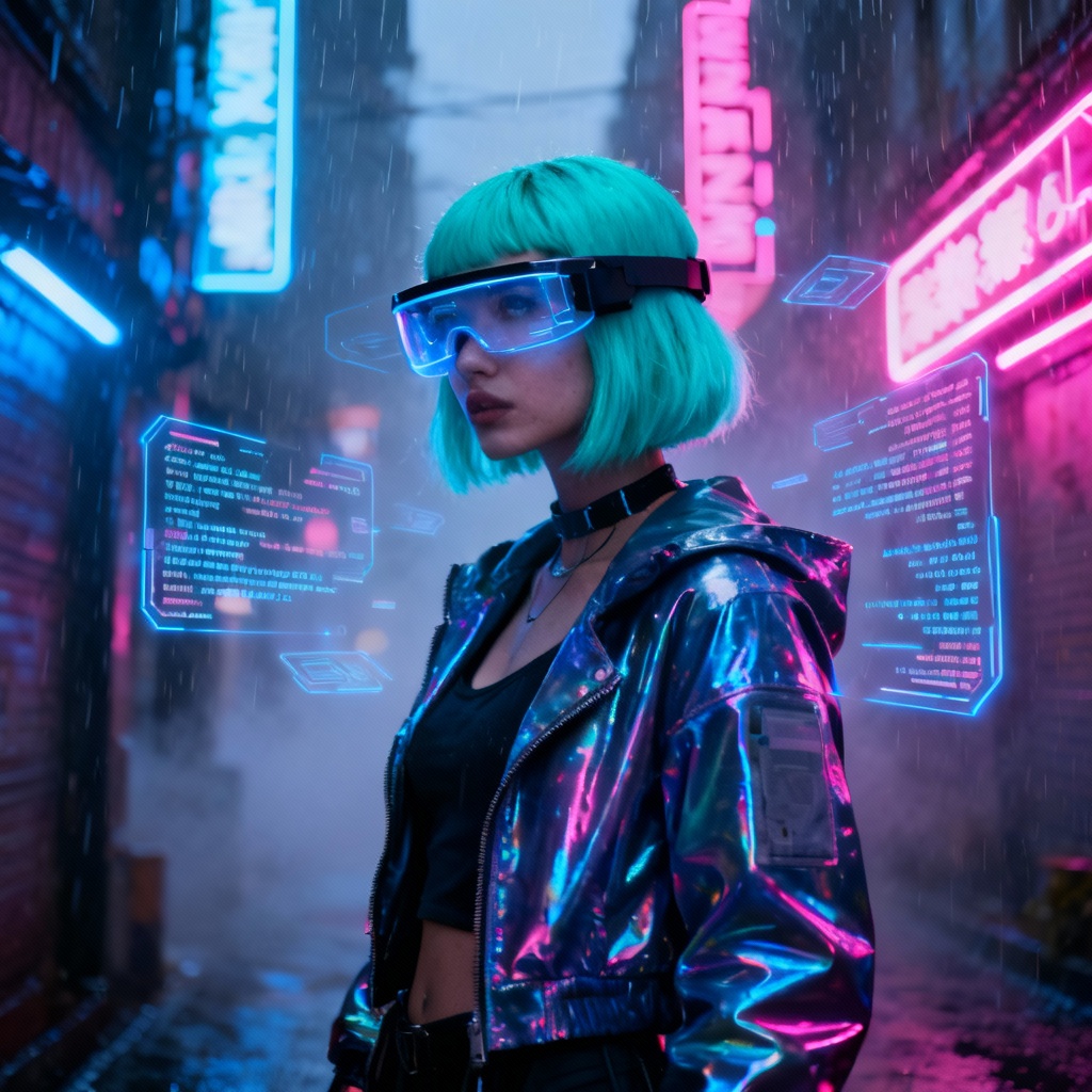AI cyberpunk woman in neon city