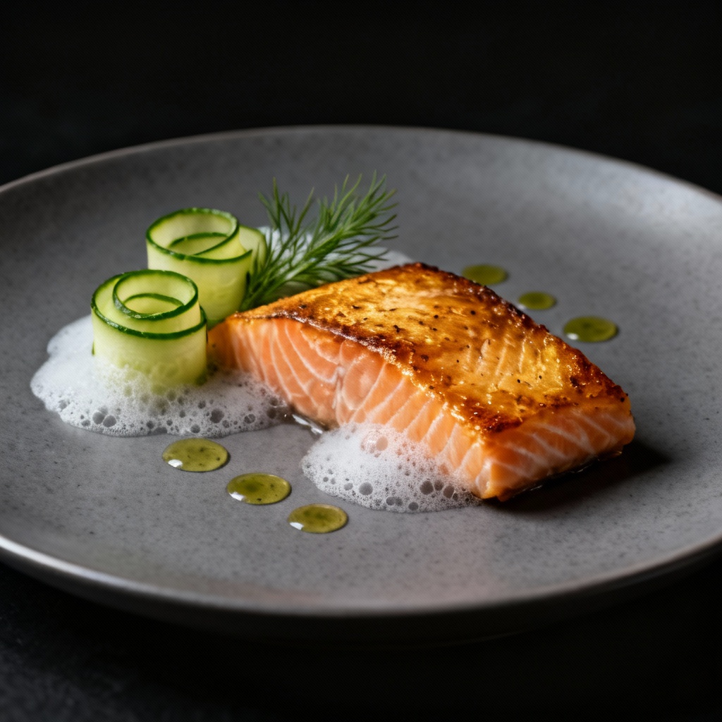 AI Nordic fine dining fish plating minimal style