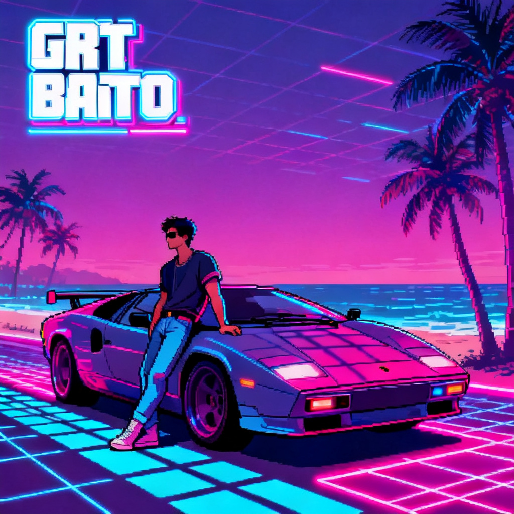 GTA style retro neon coastal scene