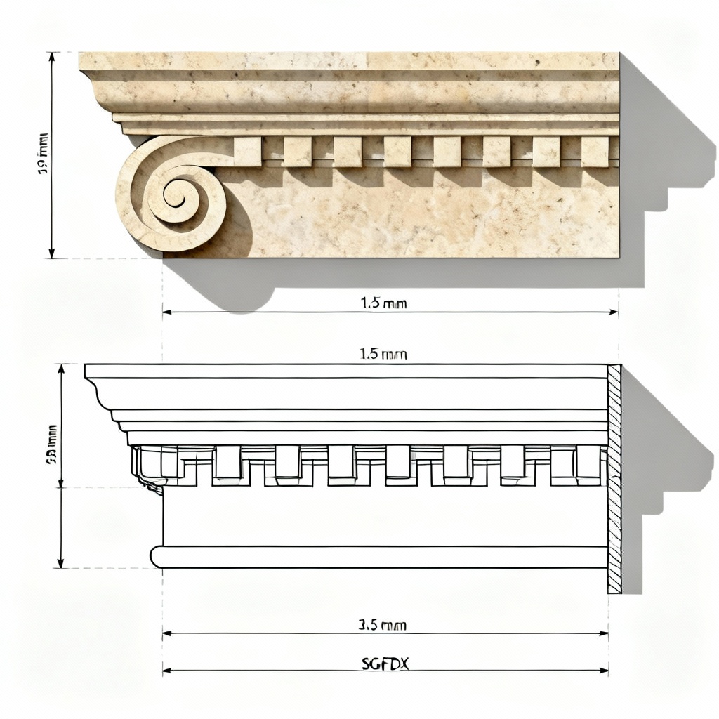 AI generated parametric stone cornice profile with CAD vector outline
