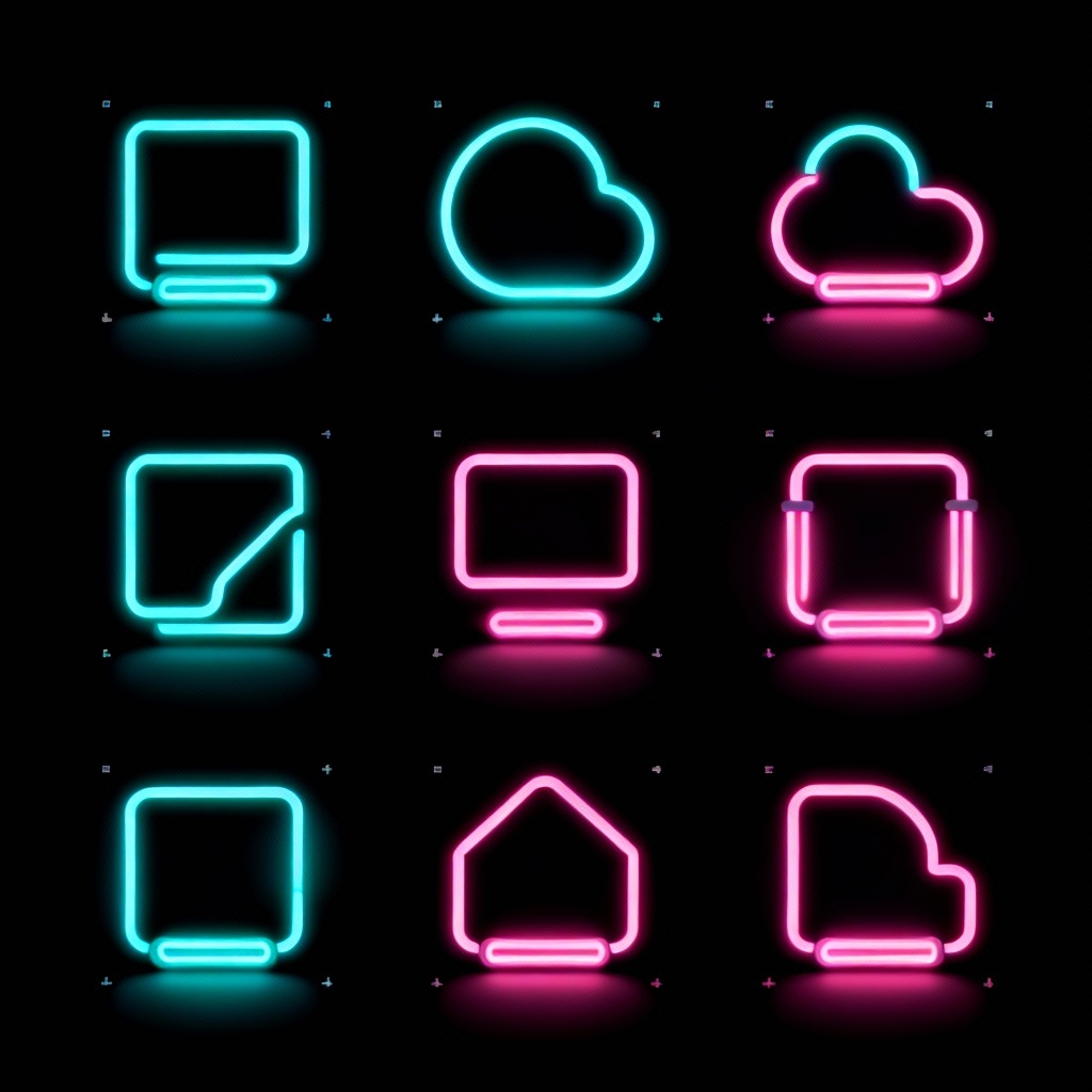 AI neon icon set