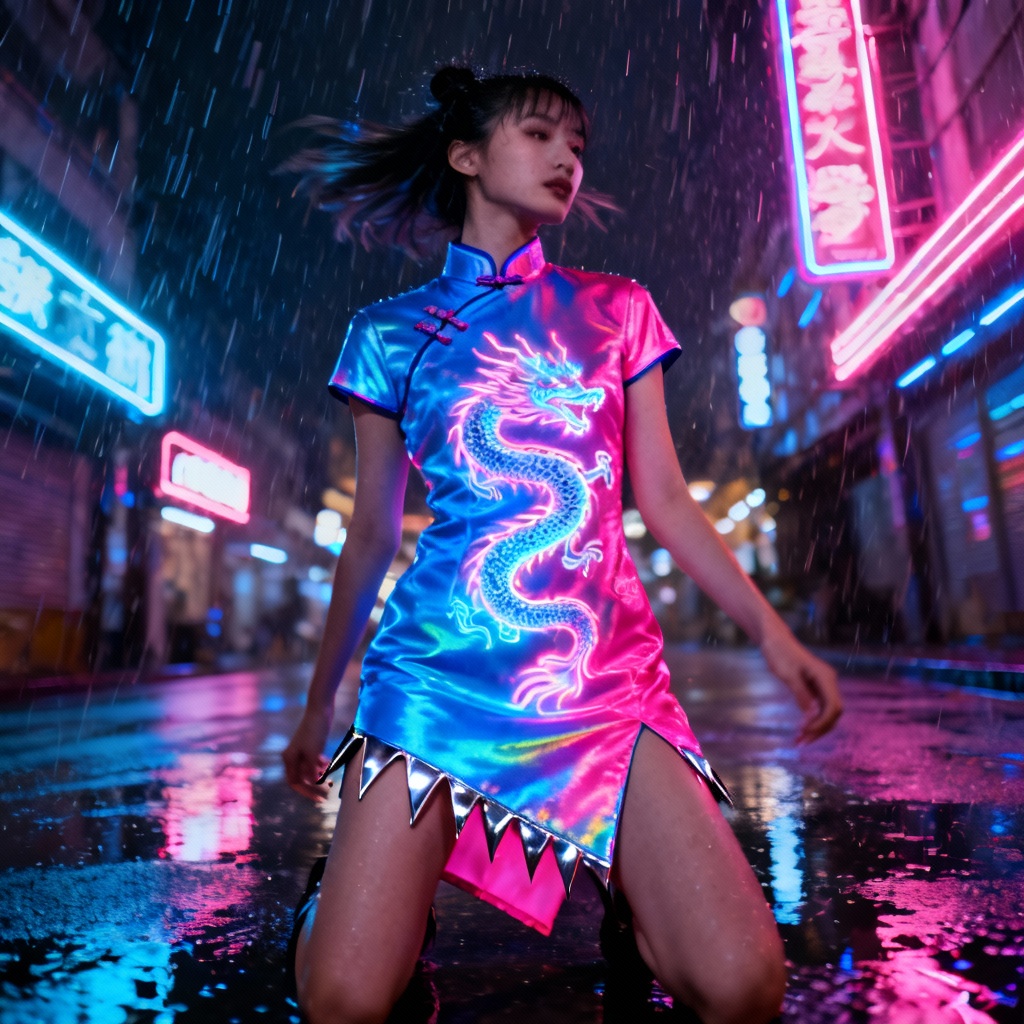 AI cyberpunk mini cheongsam design
