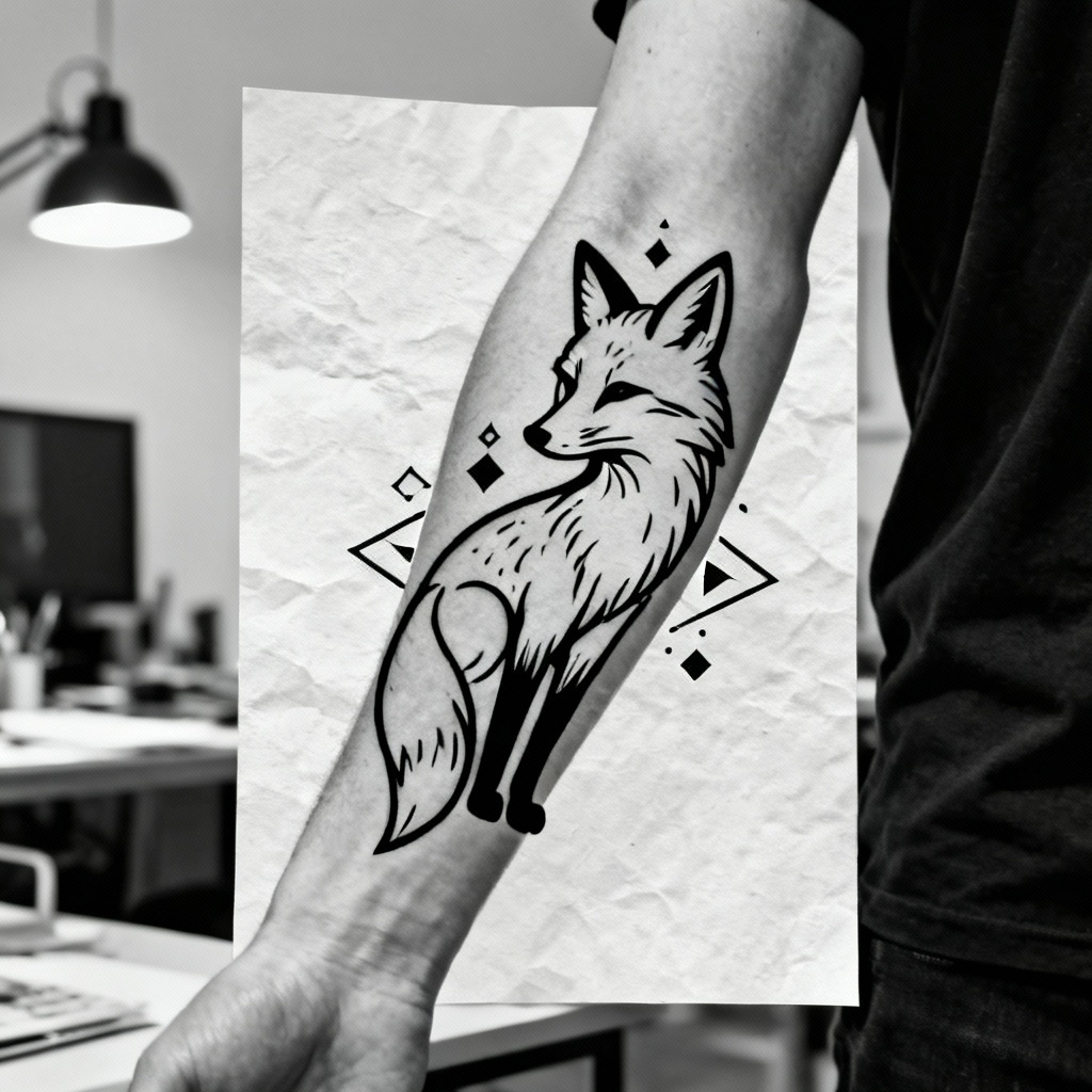 AI Unique Tattoo Design Sketch Forearm Fox