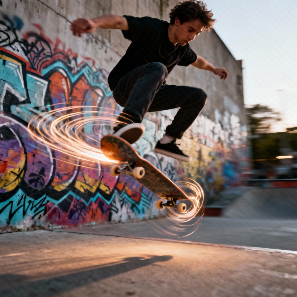 AI sports action mashup with multi exposure motion trails
