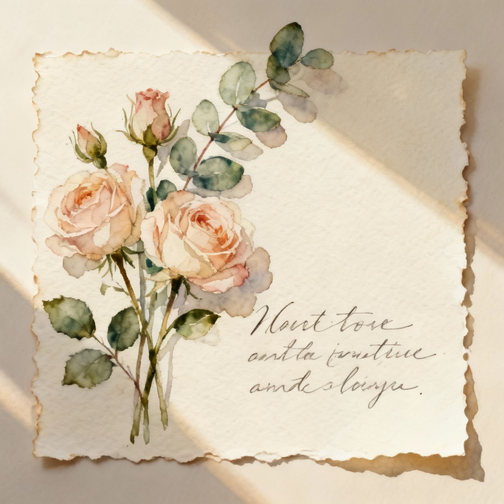 AI watercolor Valentine card with calligraphy