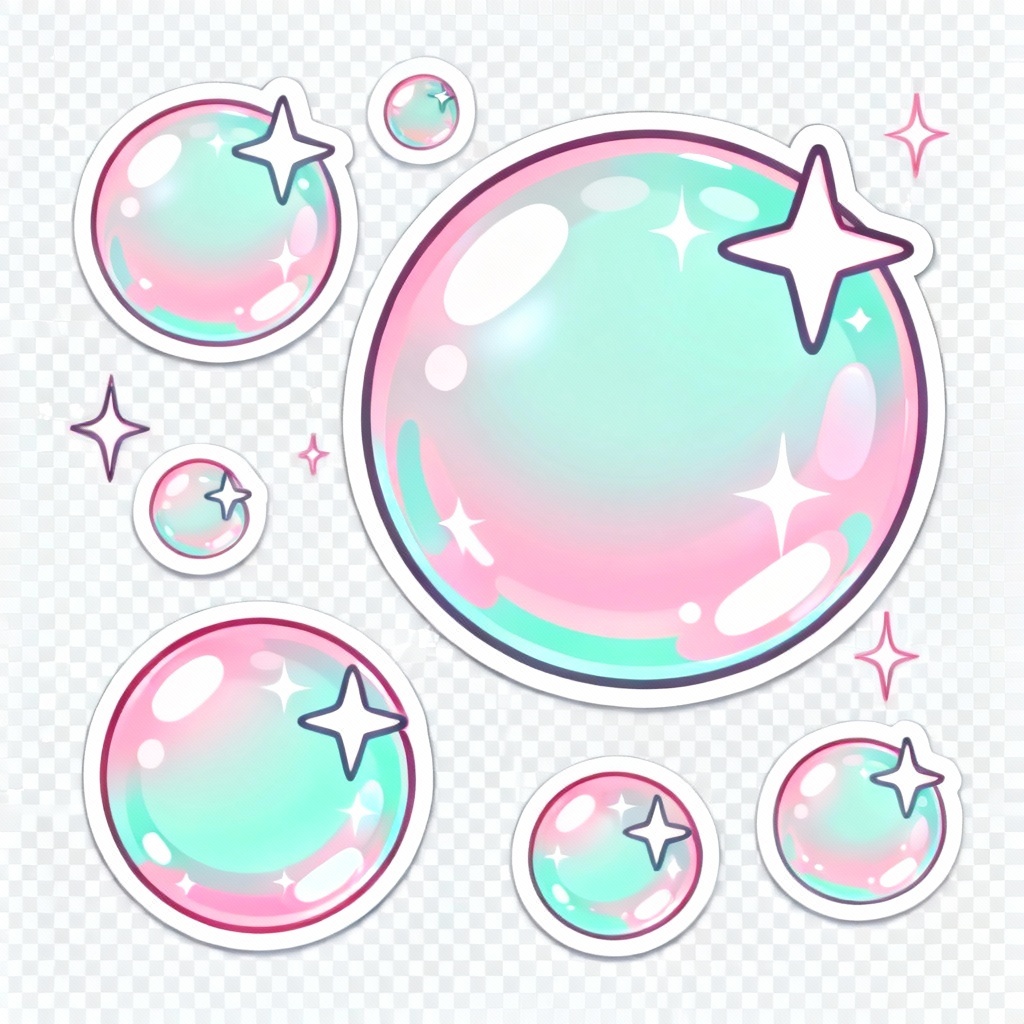 Anime pastel sparkle bubbles for stickers and overlays