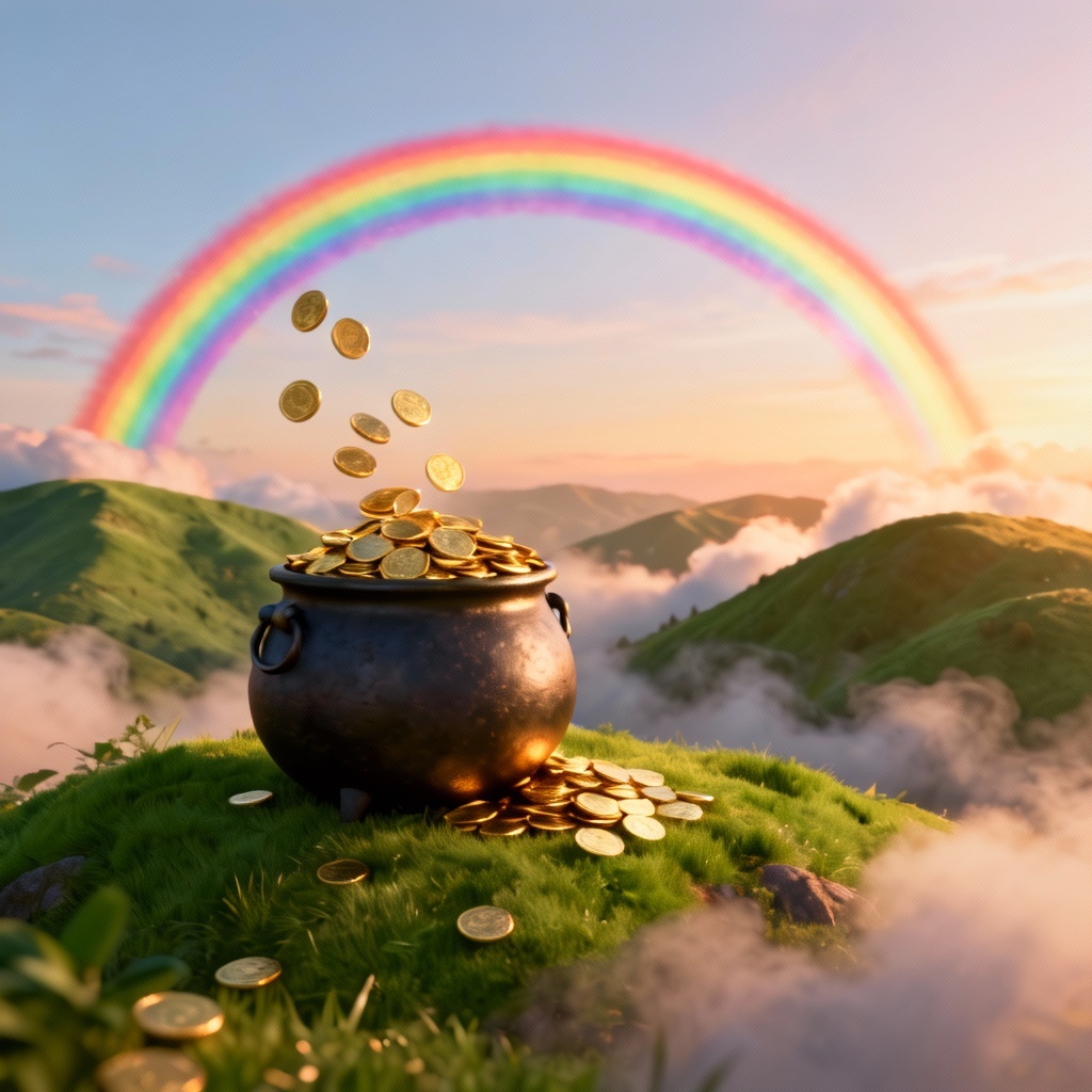 AI 3D pot of gold scene with rainbow