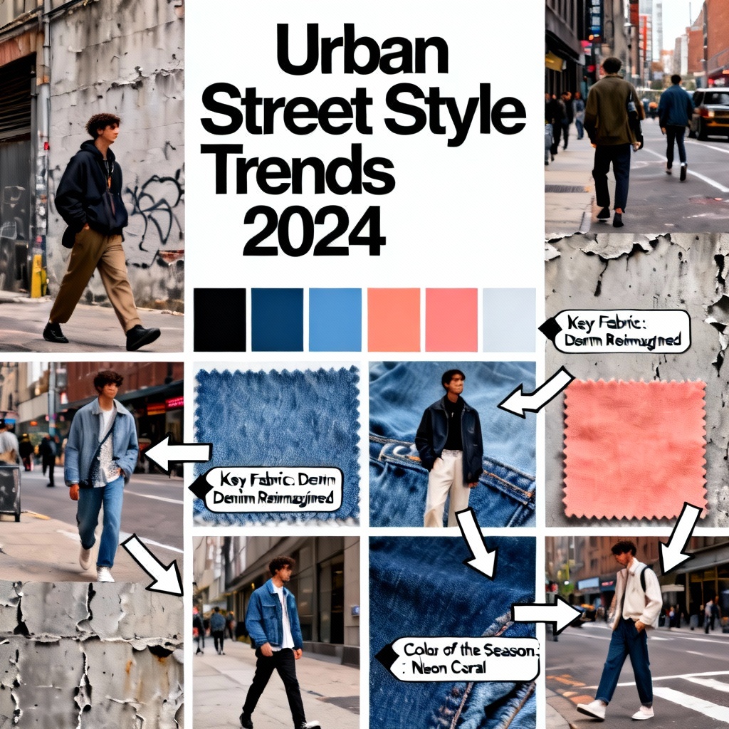 AI street style trend report layout with collage and bold type