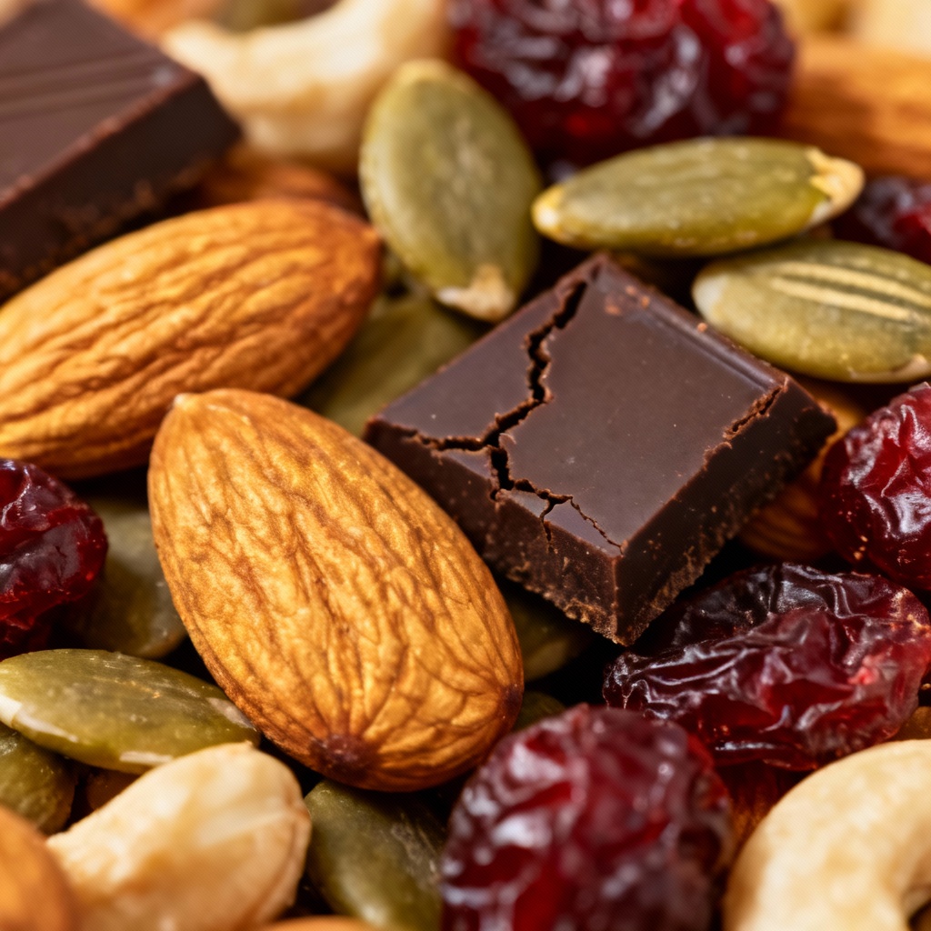 High-protein trail mix macro closeup