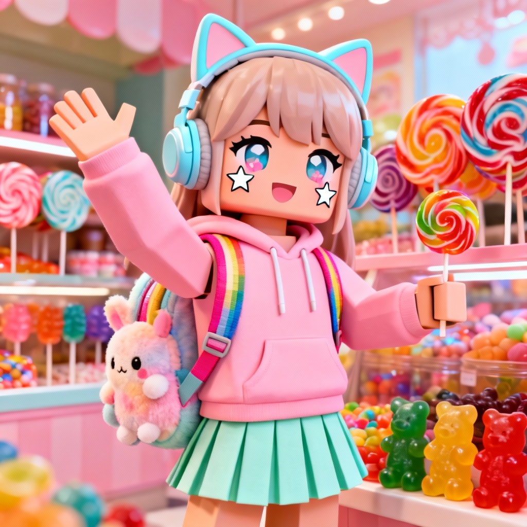 AI Roblox avatar girl kawaii cat headphones