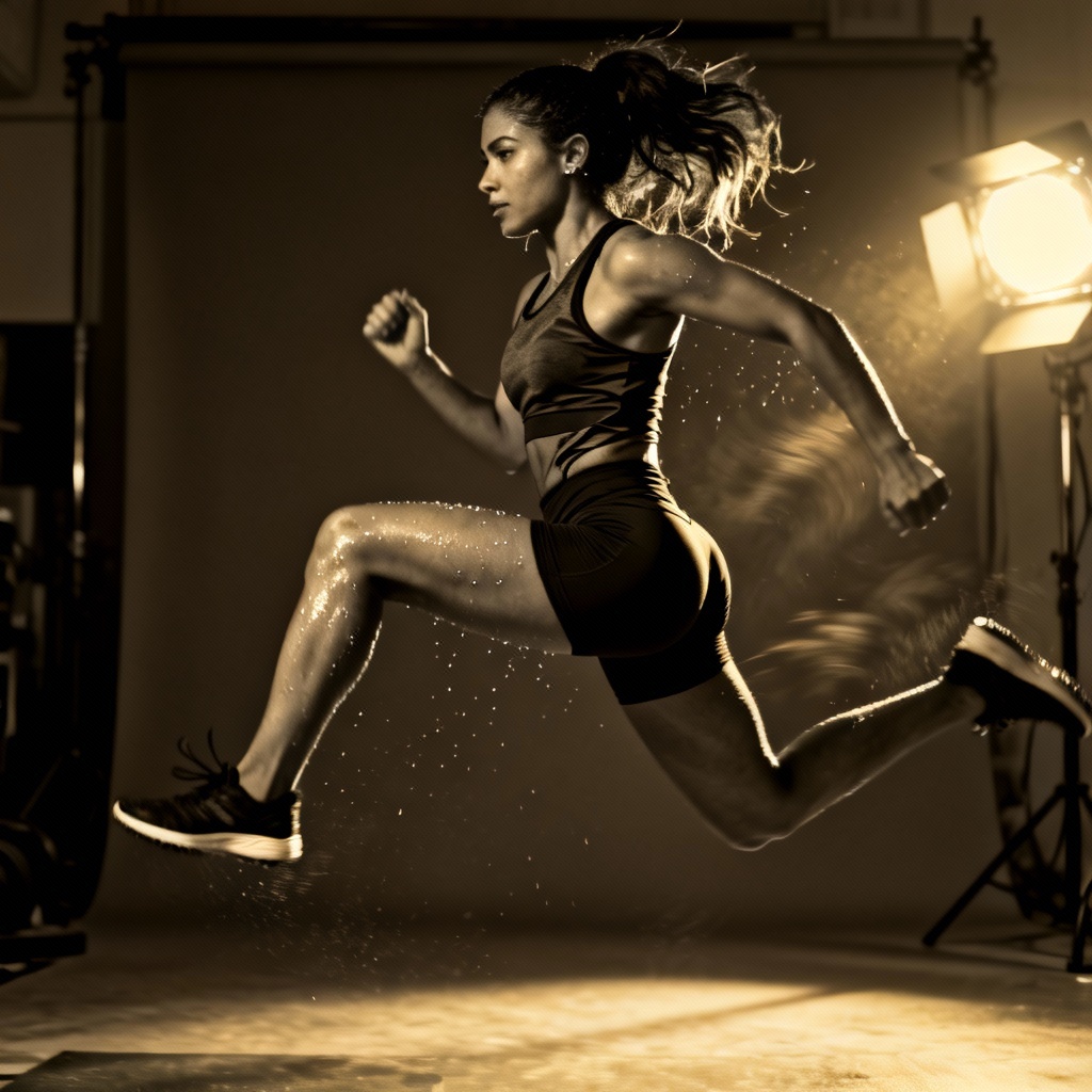 AI Latina fitness action portrait