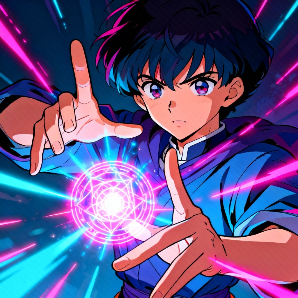 Anime character casting spell with correctly drawn fingers