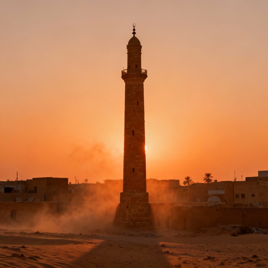 AI Minaret Spire at Sunset