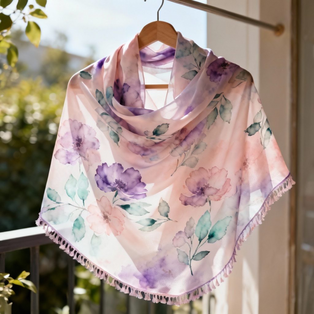 AI Watercolor Floral Silk Scarf in pastel hues