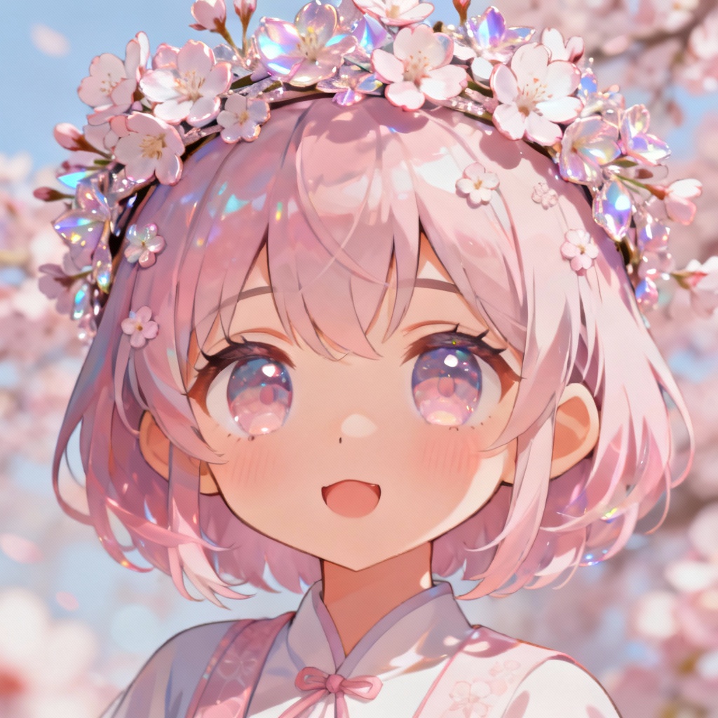 AI anime portrait with pastel sakura flower crown