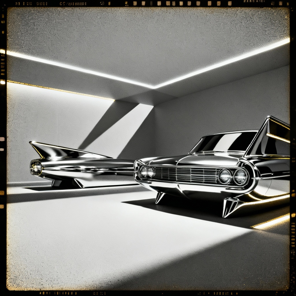 AI timeless generator retro futurism monochrome scene