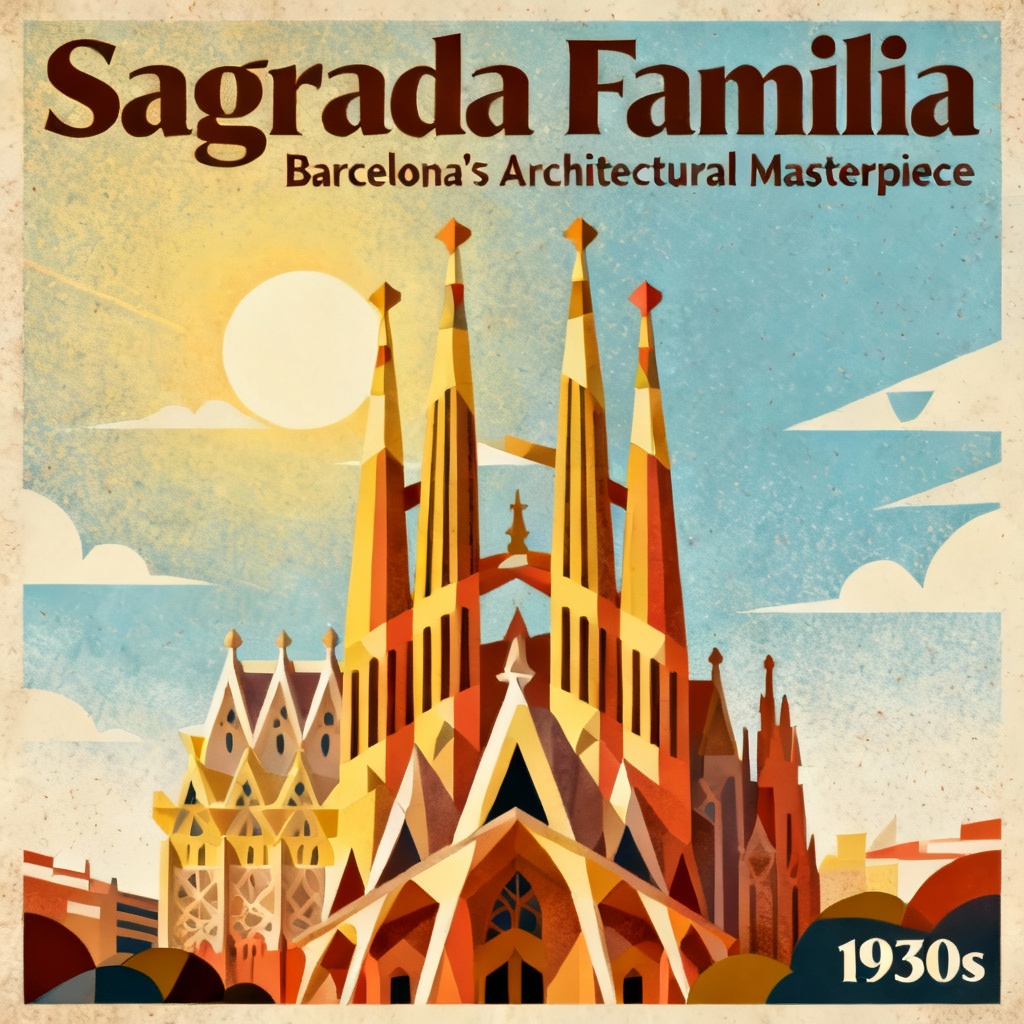 AI Gaudí travel poster of Sagrada Familia in Barcelona
