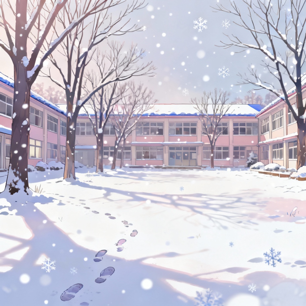 AI Anime Winter School Courtyard