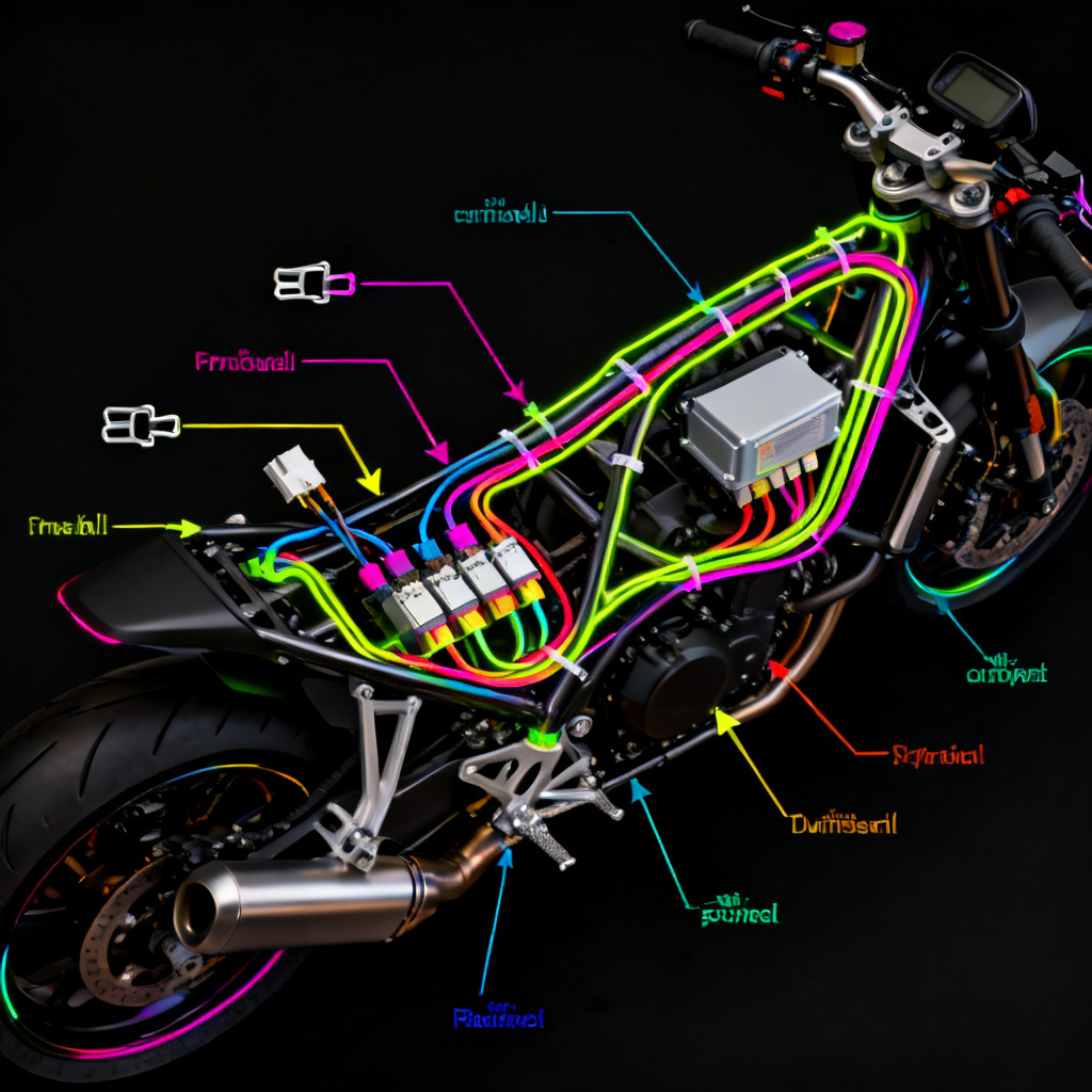 AI wiring harness routing map over motorcycle frame