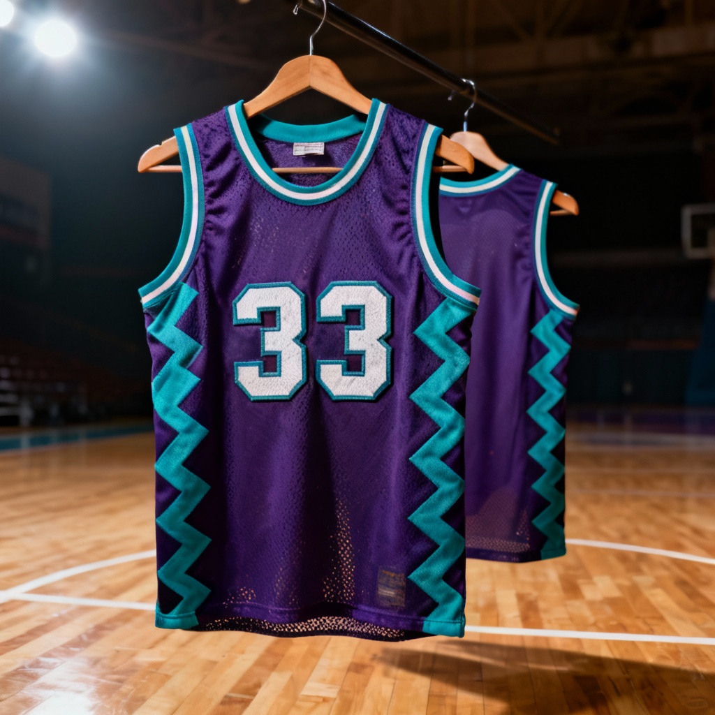 AI retro 90s basketball jersey with bold side panels