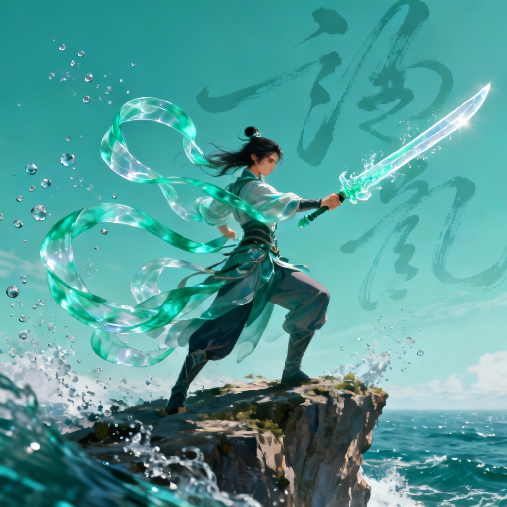AI water duelist champion wielding song-infused blade