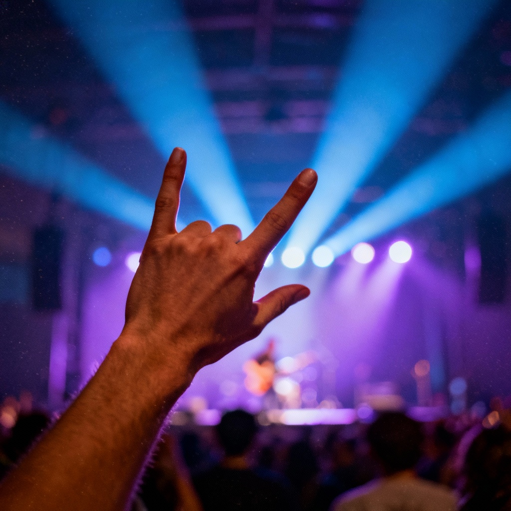 Rock horns hand gesture at a concert