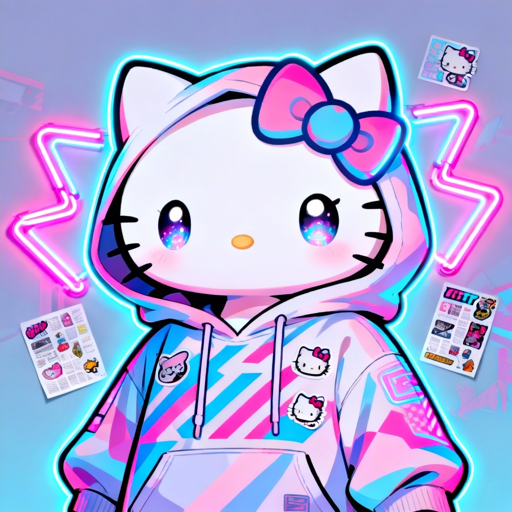 AI Hello Kitty Style Neon Streetwear Portrait
