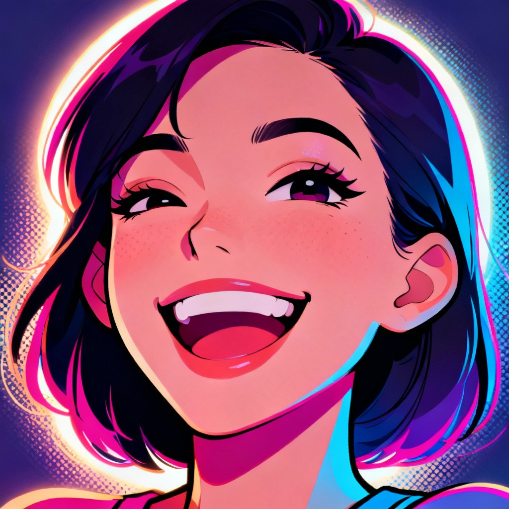 AI Cartoon Portrait of Smiling Woman with Neon Colors