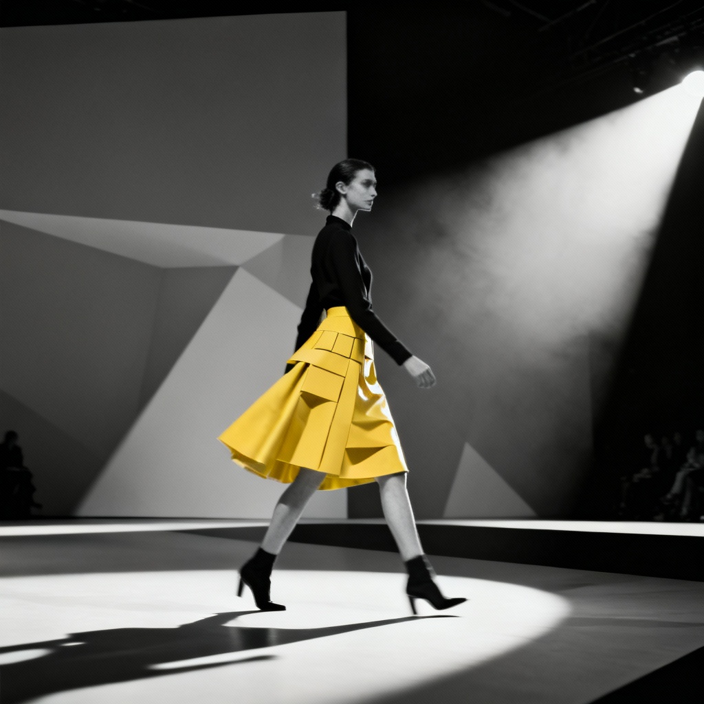 AI Runway Yellow Skirt Editorial