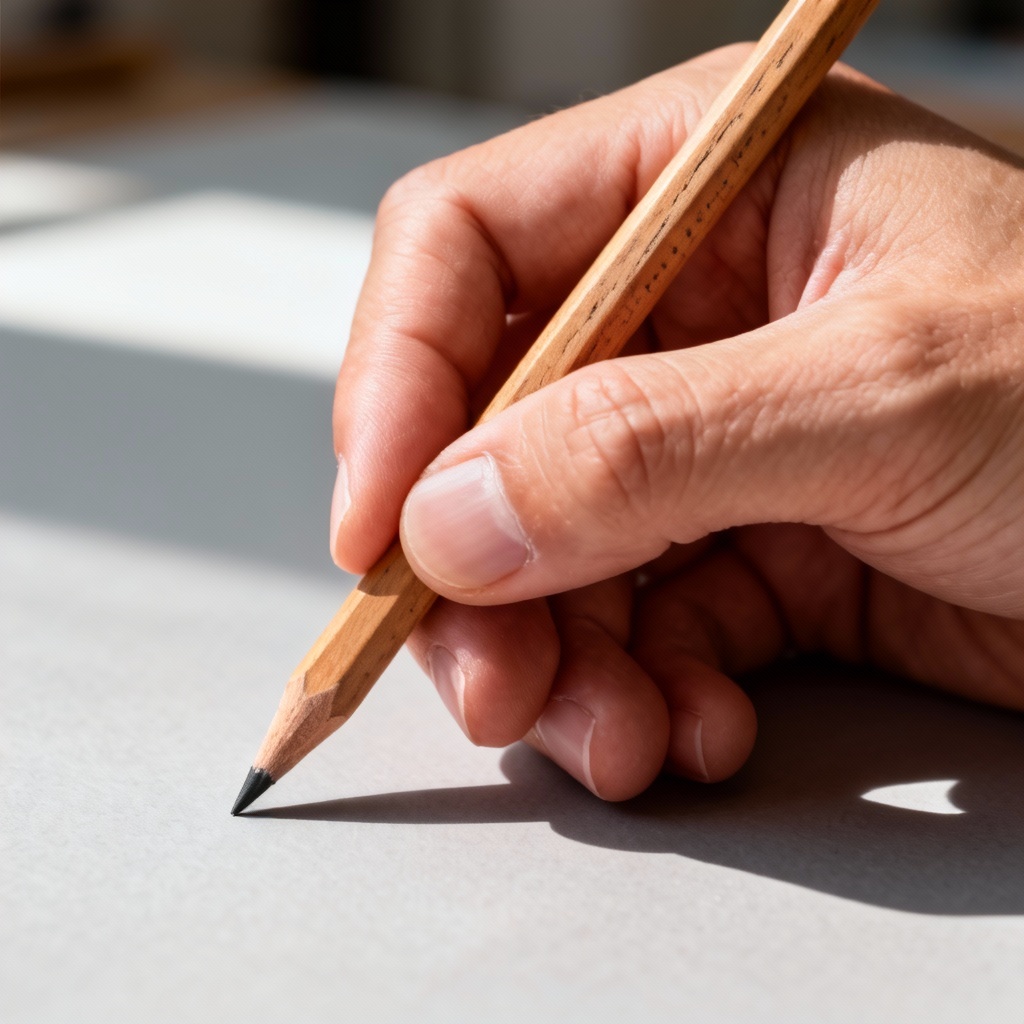 Correct pencil grip in a macro shot of a drawing hand
