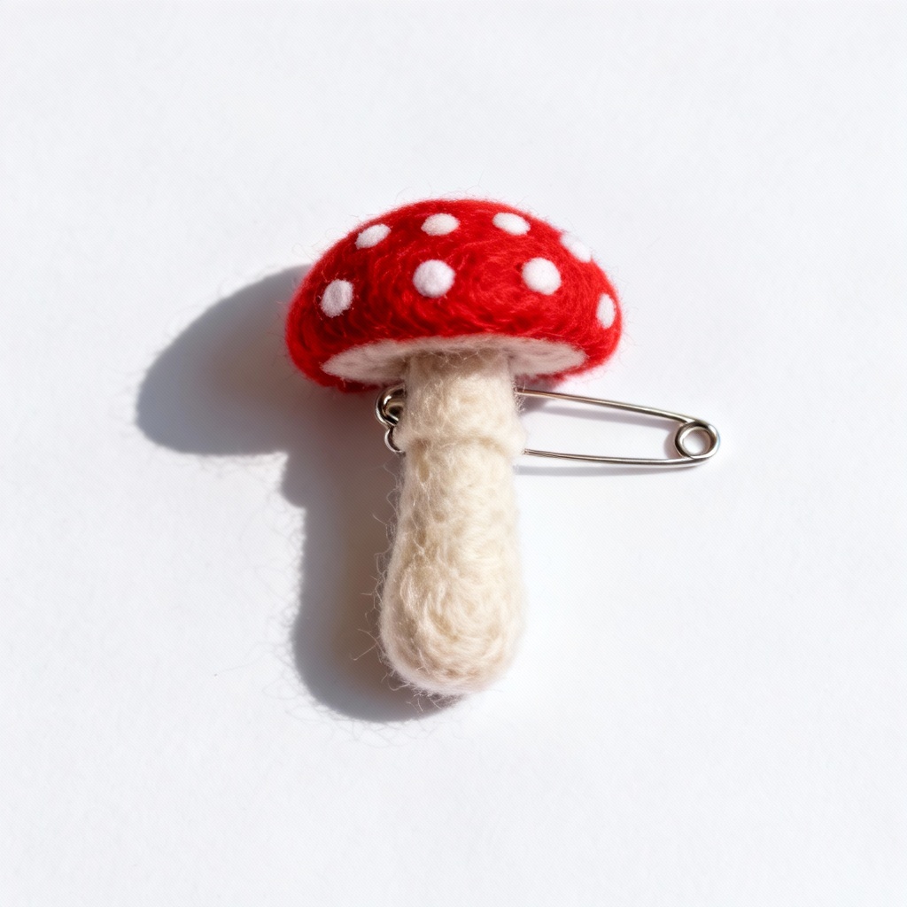 AI needle felted mushroom brooch with pin backing
