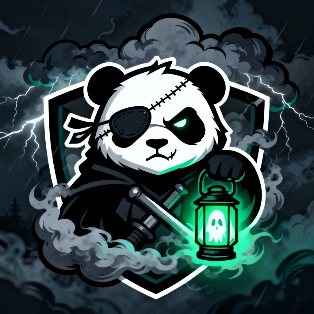 AI haunted panda pirate mascot logo