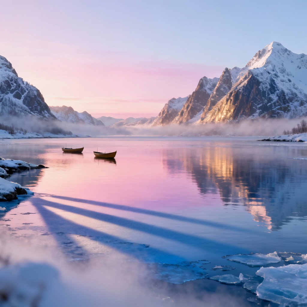 AI sunrise sea view of a tranquil Nordic fjord