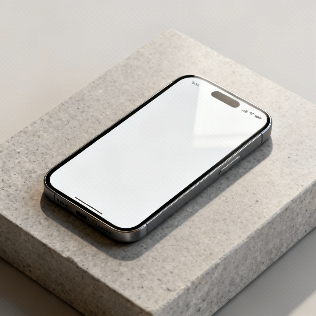AI phone app screen mockup on stone slab
