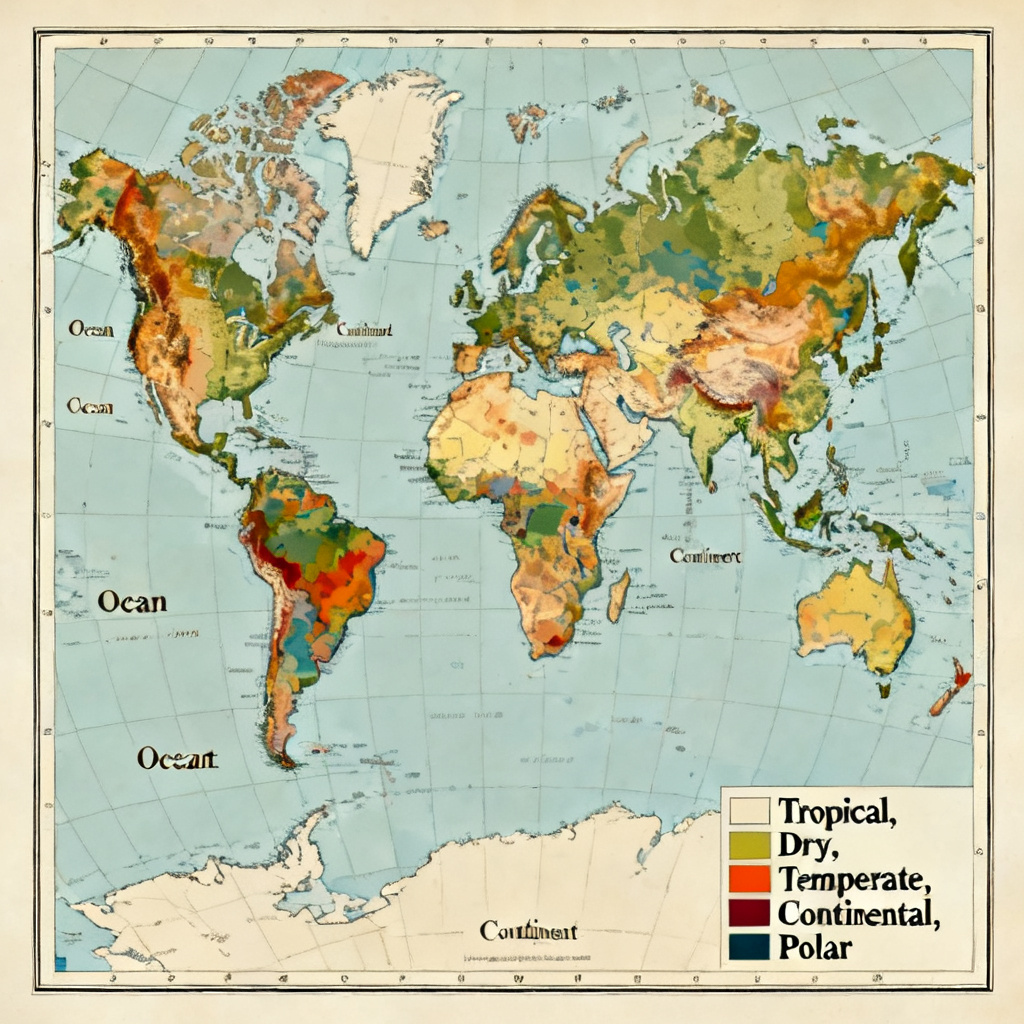 AI climate zones atlas plate with Koppen legend