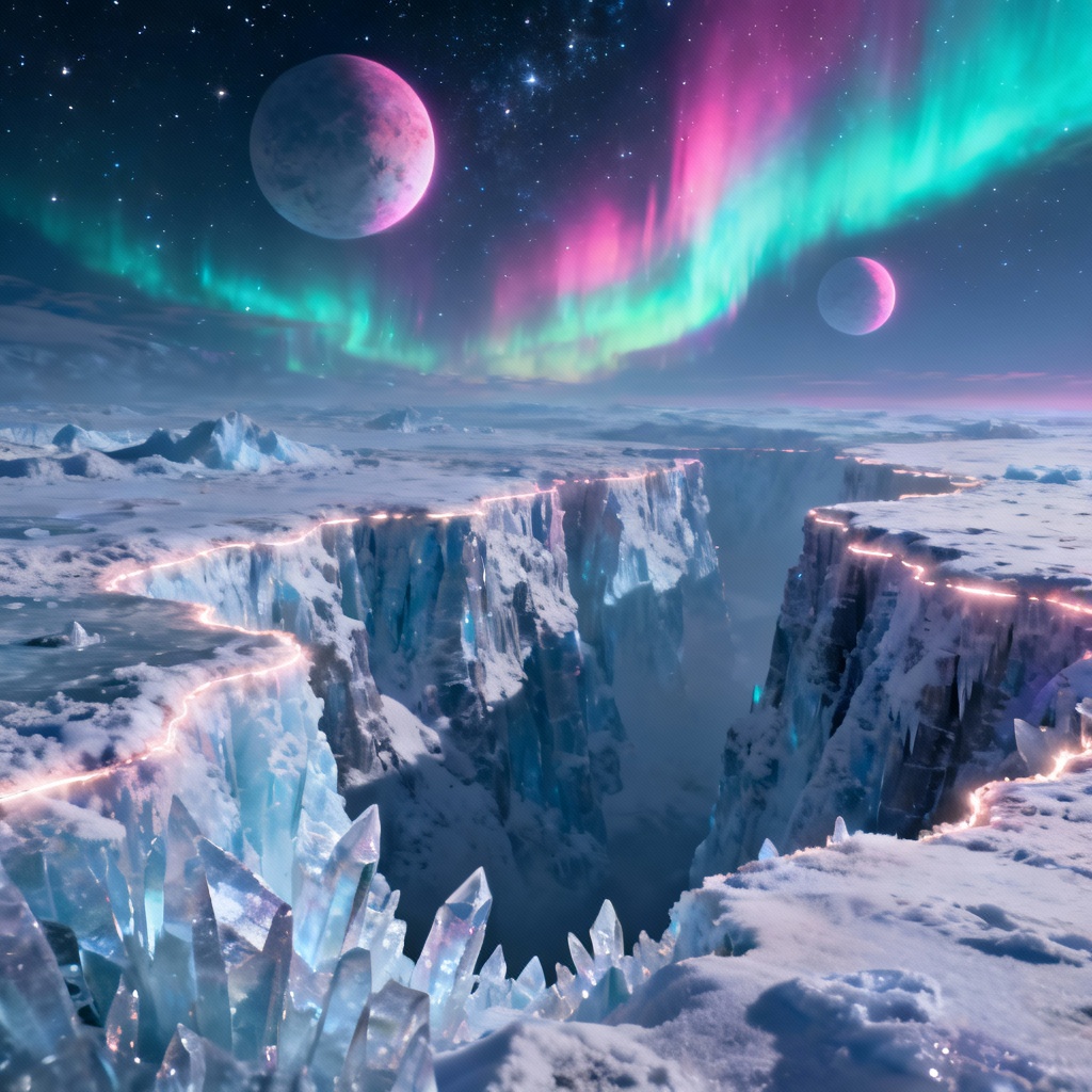 Aurora dancing above an icy alien planet