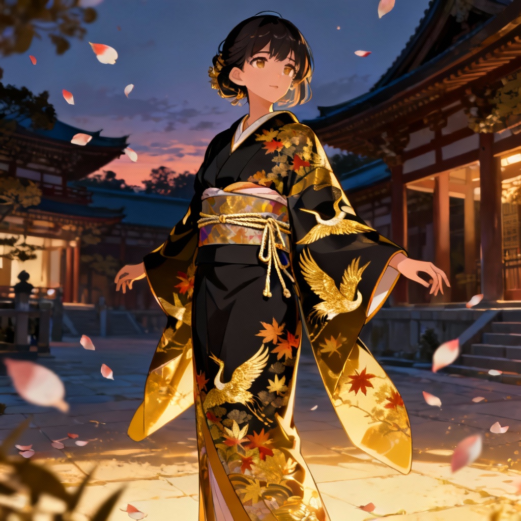 Anime-style temple ceremony kimono outfit