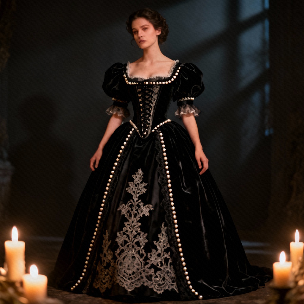 AI ornate victorian ball gown with lace and velvet