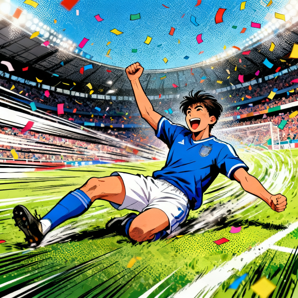 AI anime soccer celebration