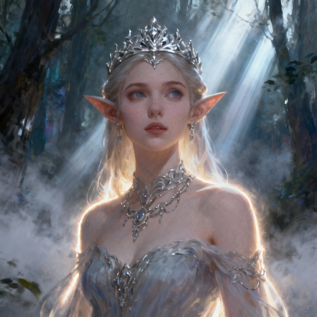 Fantasy AI girl portrait of elf queen